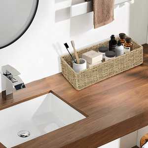 Organisateur de rangement haut et étroit pour salle de bain et garde-manger, panier de toilette long, plateaux de service personnalisés en jonc de mer - Product Image 6