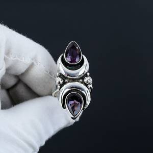 Amazing Design New Fashion Solid 925 Sterling Silver Natural Amethyst Pear Shape Faceted Gemstone Birthstone <b>Rings</b> Bezel Setting - Product Image 3
