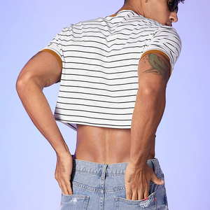 New Fashion Casual <b>Men's</b> O-Neck 100% Cotton Knitted Short Sleeve Quick Dry Breathable <b>Crop</b> <b>Top</b> - Product Image 2