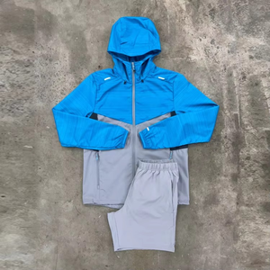 Ensemble survêtement deux pièces en nylon léger avec fermeture éclair personnalisée, veste de survêtement à capuche pour homme et short - Product Image 6