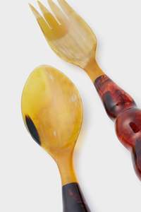 Ensemble élégant de cuillère et fourchette à salade en résine et corne, faits à la main, accessoires de table modernes pour fêtes avec long manche – Luxe écologique - Product Image 3