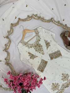 Sharara Salwar Kameez indien traditionnel en georgette, nouveau design ethnique, pour mariage et fête, broderie lourde, coupe ajustée, longueur genou - Product Image 6