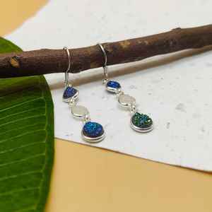 Boucles d'oreilles en argent Sterling 925 Boho Druzy faites à la main mariage artisanal Style bohème approprié idéal pour cadeau - Product Image 3