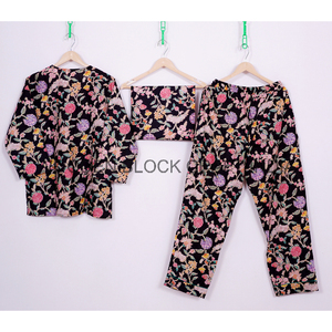 Ensemble de pyjama imprimé floral en pur coton pour femmes imprimé à la main vêtements de nuit d'été automne et printemps robe de pyjama femmes ensemble de manteau - Product Image 4