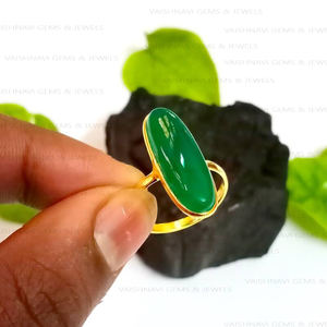 แหวนเงินแท้925ชุบทอง18K ไมครอนขนาด8x25มม. สีเขียวนิลรูปวงรีสำหรับงานแต่งงานและงานปาร์ตี้ - Product Image 6