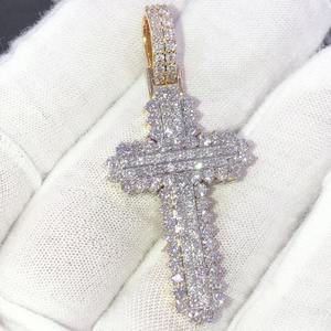Vendedor superior certificado VVS Moissanite diamante chapado en oro plata esterlina 925 Iced Out HipHop Cruz colgante joyería de moda de lujo - Product Image 2