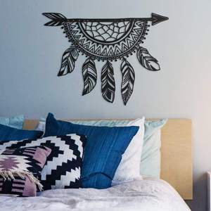 Meilleure vente Tenture murale en métal découpé au laser rustique motif de plumes attrape-rêves pour chambre à coucher salon et décoration de la maison moderne - Product Image 1