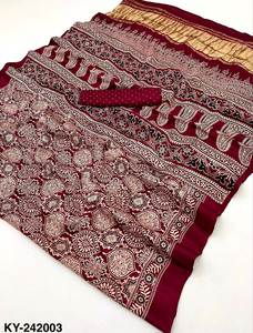 ผ้าโมดอลแท้สำหรับใส่เป็นทั่วไป ลายอัจรัก พร้อมผ้าลากาดีพัตตา และงานพิมพ์ลายด้วยมือ ผ้าส่าหรีแฟชั่นสำหรับผู้หญิง ผลิตโดยผู้ผลิตจากเมืองสุรัต ประเทศอินเดีย - Product Image 3