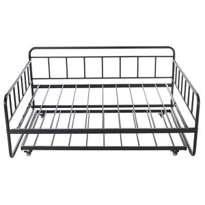 Cama de día de metal negro con cama nido extraíble, cama de marco de acero que ahorra espacio para habitación de invitados o niños - Product Image 2