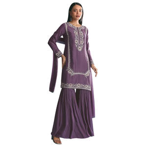 Conjunto Kurta Sharara de lentejuelas de seda púrpura al por mayor con Dupatta para fiesta de boda recepción festiva y ocasiones étnicas personalizadas - Product Image 1