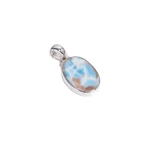 Sky blue larimar gemstone 925 sterling silver handmade pendants for girl and women Indian silver jewelry manufacturer