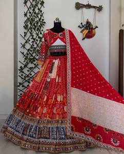 Lehenga Choli de Algodón Muselina Pesado, Hermoso Estampado Digital, Trabajo de Espejo Real, Ropa India Pakistaní, Interior Reversible, Casual 42 - Product Image 2
