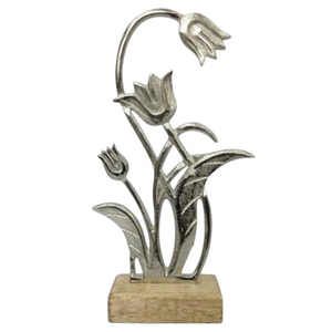 <b>Easter</b> Aluminum Metal Decorative Flower with Wooden Stand for Christmas Decorations for Festive Home Decor - Product Image 1
