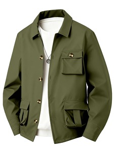 Men's <b>Waterproof</b> Long Sleeve Jacket Solid Color Multi-Pocket Workwear <b>Coat</b> Simple Style Casual for Everyday Use <b>Winter</b> Versatile - Product Image 3