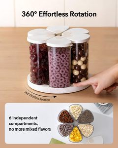 Ensemble de 6 contenants rotatifs Ankou pour aliments, 23oz (690ml), en PET écologique sans BPA, avec couvercles à double ouverture, pour garde-manger rotatif à 360° - Product Image 3