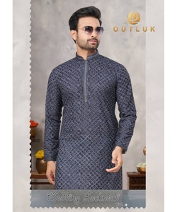 Conjunto de pijama ThobeKurtade algodón árabe para hombre en tela de invierno con elegante cadena de botones en el cuello y diseño Pathani - Product Image 3