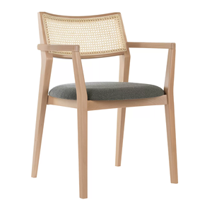 Liavin Solid Teak Wood Dining <b>Chair</b> with <b>Rattan</b> Wicker and <b>Cushion</b> for Restaurant Natural Finish - Product Image 1