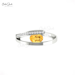 Anillo de derivación de piedra citrino Natural de oro fino de 14K hecho a mano de 7x5mm con anillo de vástago dividido de diamante redondo de 1,2mm, compra de joyería al por mayor - Product Image 3