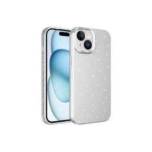Funda de Lujo con Purpurina Plateada para iPhone 15 Plus, Electrochapada, TPU Suave, Serie Netzy Safa, Empaquetada para Venta Minorista - Product Image 1