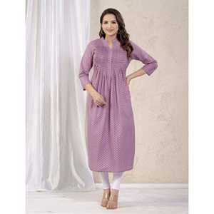 Kurti Moderno Morado con Estampado Floral, Recto, de Chifón y Rayón, Talla Grande, Largo, para Uso Diario en Verano y Fiestas - Product Image 3