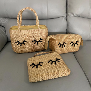 Natural Straw Mini Clutch <b>Bag</b> for Kids Handmade Woven Zipper <b>Bag</b> Cute Eyelash Style - Product Image 3