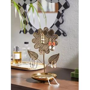Nouveau support de bijoux décoratif en fer doré Design de fleurs avec plateau en métal pour le stockage d'affichage et le support de décoration de table - Product Image 4