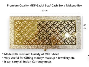 Boîte-cadeau en argent de luxe en MDF doré avec design en maille pour mariages, festivals et occasions spéciales - Product Image 3