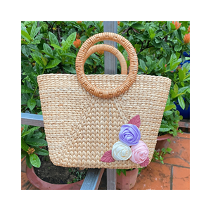 Bolso de mano con asa de jacinto de agua de playa de verano con forma de cubo de media luna hecho a mano de alta calidad para mujer - Product Image 6