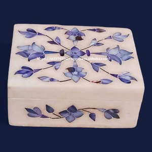 กล่องหินอ่อนฝังหินอ่อนพร้อมศิลปะลายดอกไม้สำหรับเก็บเครื่องประดับกล่องของขวัญ - Product Image 5