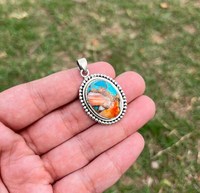 Pendentif ovale en turquoise naturelle Kingman, argent sterling 925, fait main, style bohème, plaqué rhodium, bijou unisexe, cadeau