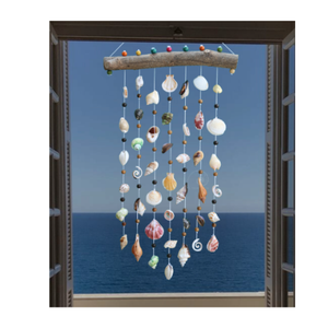 Carillón de viento SeaShell diseñado con conchas de océano y tapa de bambú de Vietnam para decoración colgante de patio al aire libre - Product Image 1