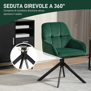 Para sillón moderno de terciopelo con asiento giratorio Reposabrazos y patas de acero Material de poliéster Verde - Product Image 5