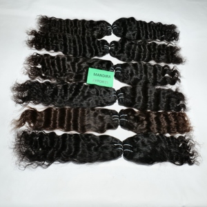 100% vendeur de faisceaux ondulés noirs de couleur vierge alignée sur les cuticules traitement chimique pas d'extensions de cheveux humains indiens bruts - Product Image 4