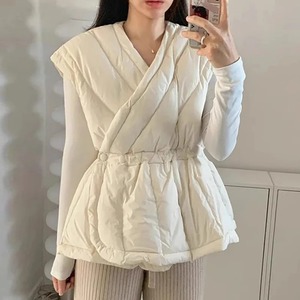 Chaqueta de algodón sin mangas con cordón y cuello en V cruzado de estilo coreano para mujer, chaleco acolchado de Color sólido para otoño e invierno, abrigo para mujer - Product Image 3