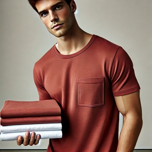 Camiseta informal de verano para hombre, 240g, algodón peinado, diseño de cuello alto de gran tamaño, estampado de patrón sólido, estilo de punto corto - Product Image 2