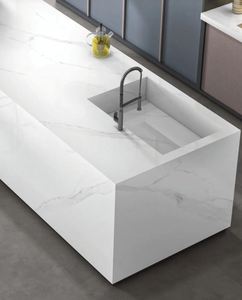 Custom Kitchen Bathroom Vanity Tops Porcelain Natural Stone Countertops Carrara Calacata Marble for Hotel Projects Prefab Cut - Product Image 1