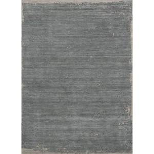 Tapis rectangulaire en laine et soie de bambou noué à la main Kavi Blue, design Théorie du Chaos, couleur unie, pour la maison et les couloirs - Esk-316 - Product Image 1
