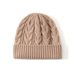 Broderie de haute qualité 100% laine Bonnet unisexe à revers en tricot d'hiver chaud Logo personnalisé Plage - Product Image 3