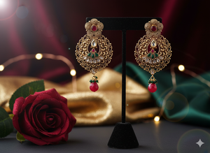 Elegantes pendientes tradicionales de Polki de 6,5 cm y 23gm, perfectos para ropa de novia, bodas y trajes étnicos - Product Image 6