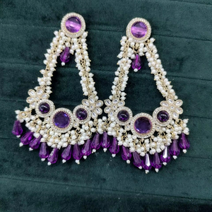 Boucles d'oreilles indiennes plaquées or antique Chand Bali, vente chaude, style ethnique, bijoux en zircon, alliage, perles, accessoires pour mariages - Product Image 1