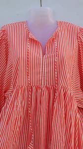 Robe mi-longue de haute qualité avec imprimé bloc décontracté rayures florales col profond et fermeture à cordes longueur au sol pour l'été - Product Image 3