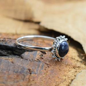 แหวนเงินแท้925ทำด้วยมือสำหรับผู้หญิงพลอยหินทรายสีฟ้าการตั้งค่ากรอบกลมสไตล์คลาสสิกสำหรับปาร์ตี้ - Product Image 3