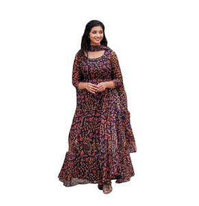 Último diseñador Anarkali vestidos para mujer Georgette vestido de novia con estampado digital Dupatta indio étnico desgaste cintura Natural - Product Image 1