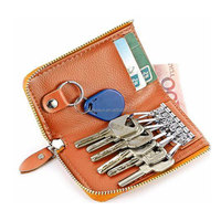 Porte-clés en cuir PU personnalisé avec fermeture éclair, 6 crochets métalliques, étui organisateur de clés, porte-clés vintage marron, souvenir, vente en gros