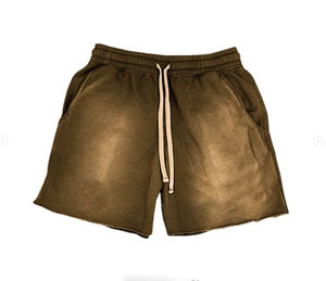 Pantalones cortos con estampado de algodón desteñidos para hombre, de cintura alta, informales, sólidos, lavados con ácido, vintage - Product Image 1