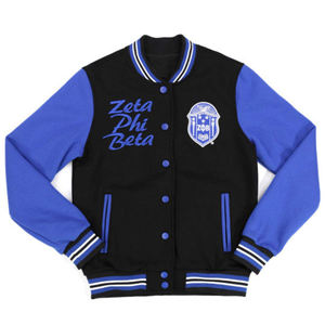 ZPB <b>Fleece</b> Jacket - Black & <b>Royal</b> <b>Blue</b> | 60% Cotton 40% Polyester | Zeta Phi Beta Jacket with Embroidered Logo Front & Printing - Product Image 1