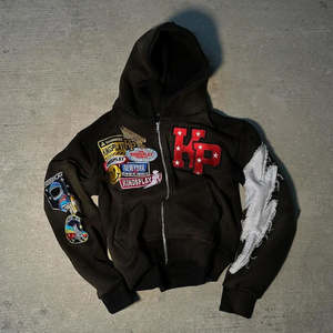 Logotipo personalizado fabricantes bordado francés Terry bordado 500gsm Zip up hombres ropa Sudadera con capucha para hombres sudaderas con capucha y sudaderas - Product Image 2