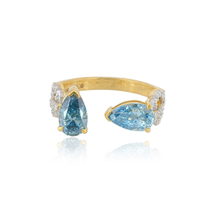 14K Solid Gold 2.07 Carat Blue Lab Grown Diamond Pear Open Bypass <b>Ring</b> Luxury <b>Adjustable</b> Trendy IGI Certified Fine Jewelry for - Product Image 1