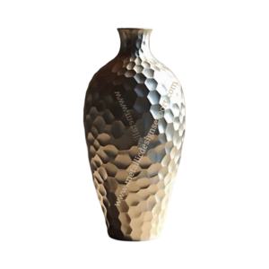 Elegant Modern Decorative Accent Metal Iron <b>Vase</b> Honeycomb <b>Textured</b> Flower Silver Gradient Finishing for Weddings Home Events - Product Image 1