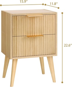 Mesita de noche de madera con cajones de almacenamiento dobles manijas elegantes y patas cónicas muebles de dormitorio minimalistas modernos - Product Image 6